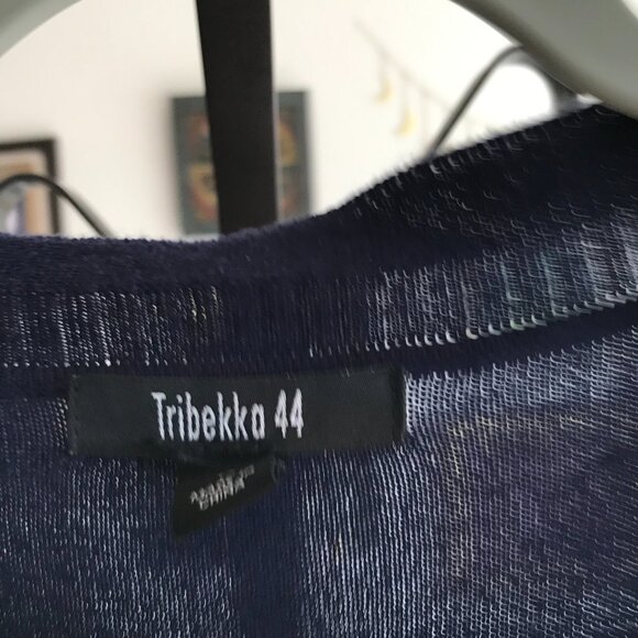 TRIBEKKA 44 size 1X Navy Blue Textured Open Cardigan Sweater with Pockets - Picture 5 of 5